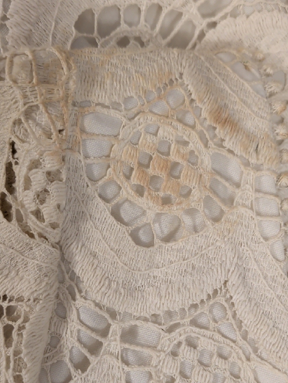Vintage Cotton  Crochet Lace Mini Dress in Cream 60s 70s Scalloped Edge Lined - Picture 11 of 15